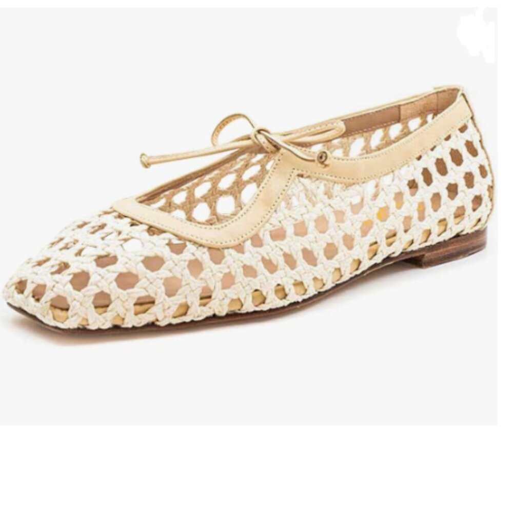 Pazzion Ivory Braided Cute Bowtie Square Toe Mary Jane Slip On Ballet Flat